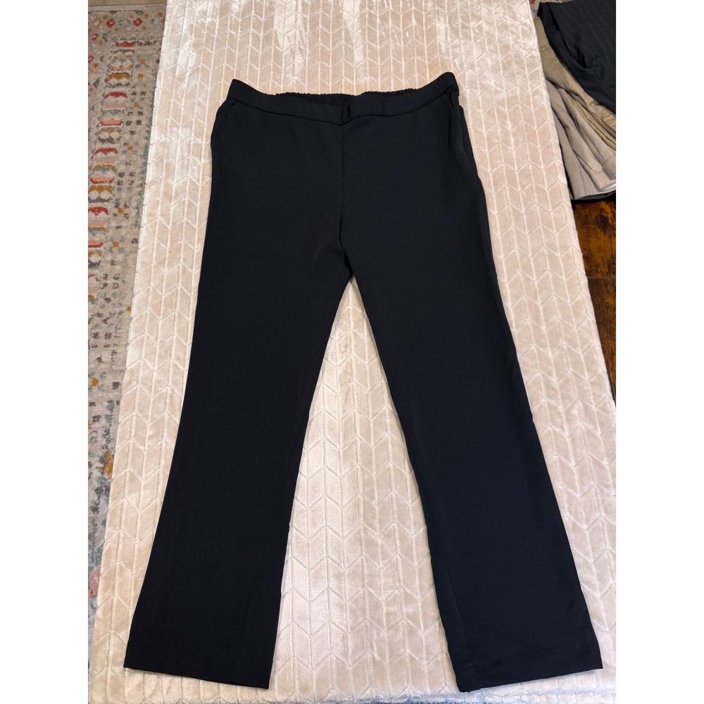 Eileen Fisher Black Straight Leg Dress Pants Elastic Waist Quiet Luxury Size L - Picture 2 of 13